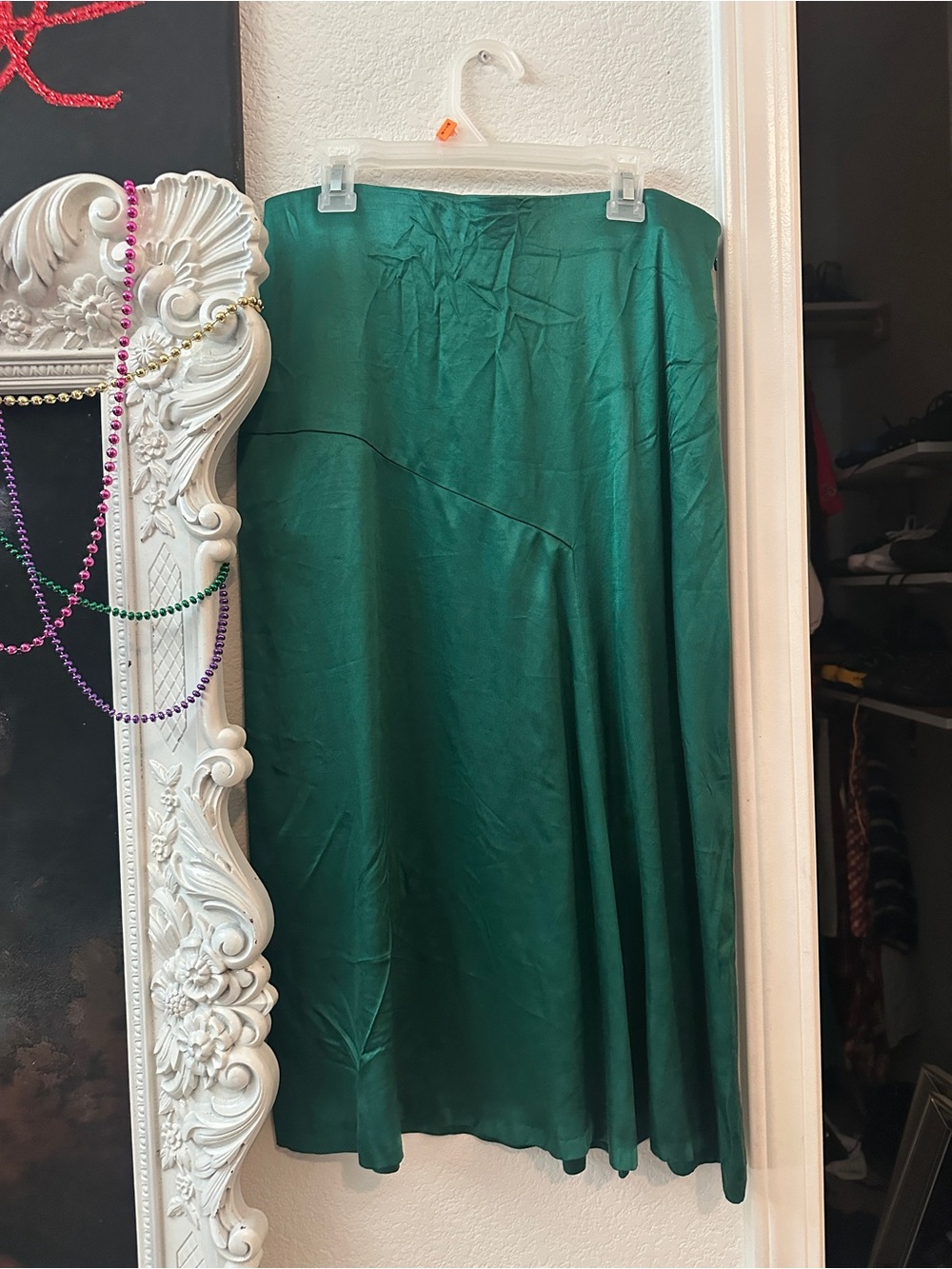 Zara Emerald Green Satin Midi Skirt